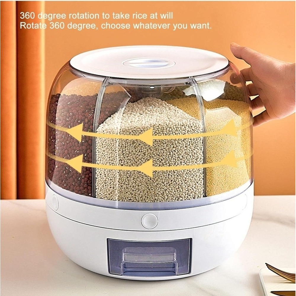 6-Grid 360° Grains Dispenser Rotating Rice Dispenser Storage Container 13lbs - Picture 5 of 9
